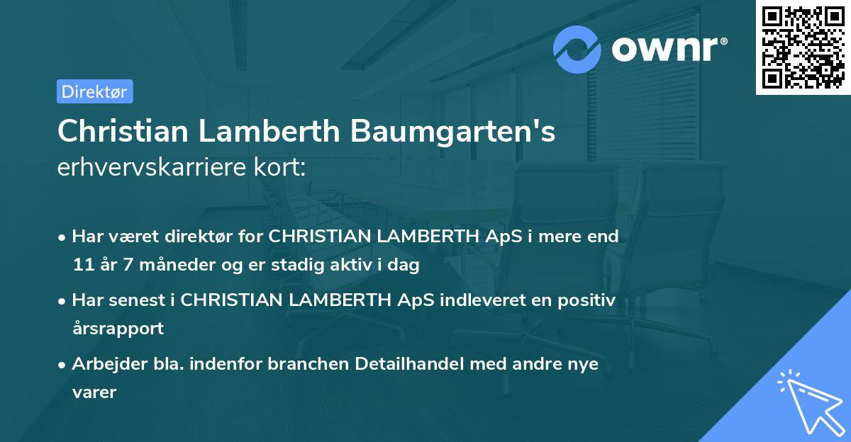 Christian Lamberth Baumgarten's erhvervskarriere kort
