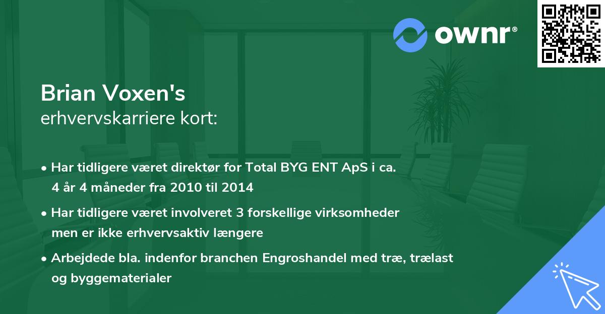 Brian Voxen's erhvervskarriere kort