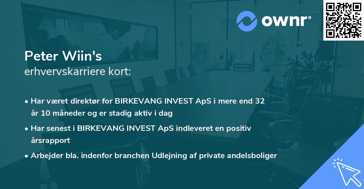 Peter Wiin's erhvervskarriere kort