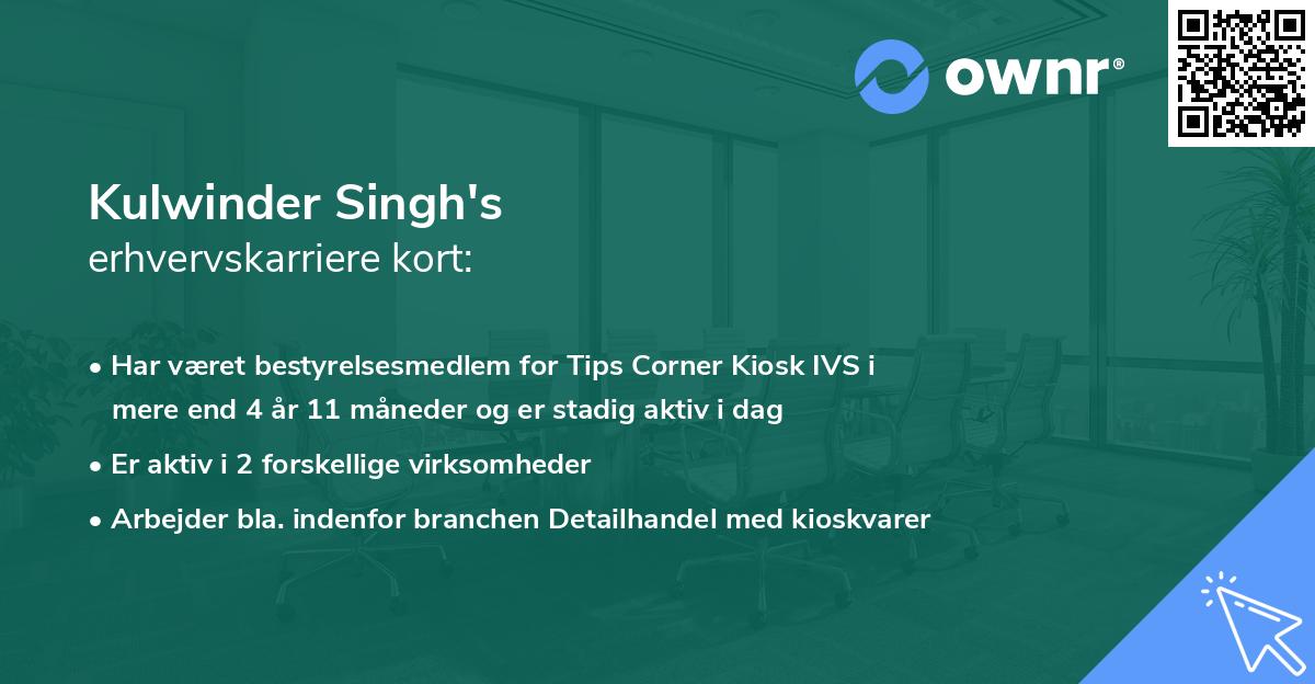 Kulwinder Singh's erhvervskarriere kort