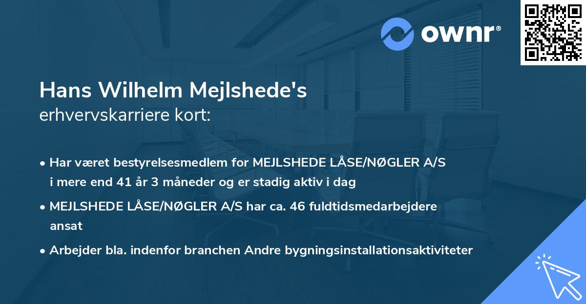 Hans Wilhelm Mejlshede's erhvervskarriere kort
