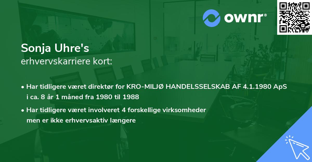 Sonja Uhre's erhvervskarriere kort