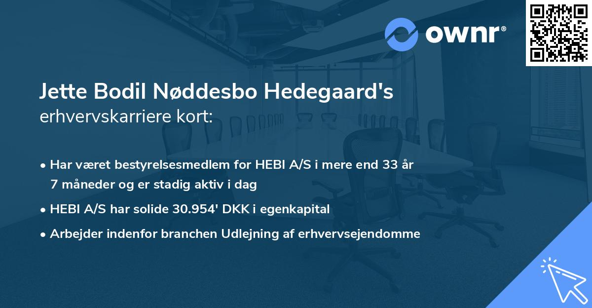 Jette Bodil Nøddesbo Hedegaard's erhvervskarriere kort