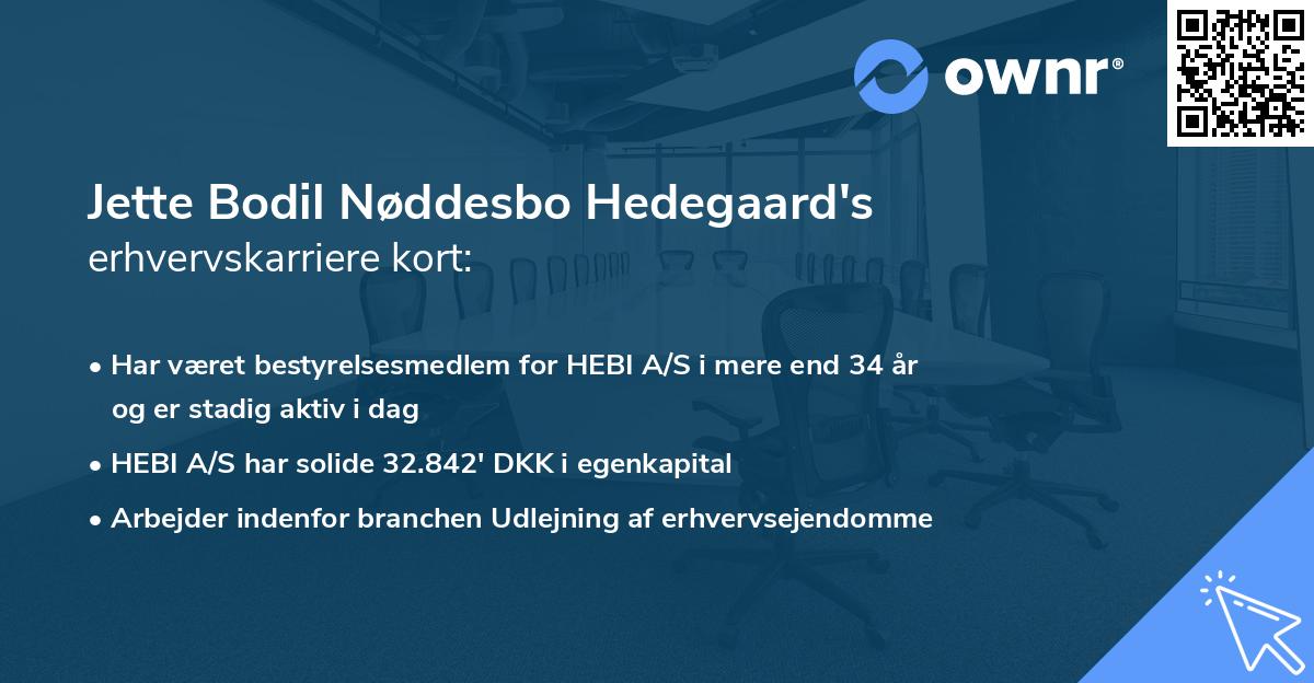 Jette Bodil Nøddesbo Hedegaard's erhvervskarriere kort