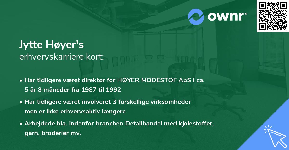 Jytte Høyer's erhvervskarriere kort