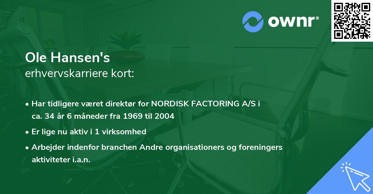 Ole Hansen's erhvervskarriere kort