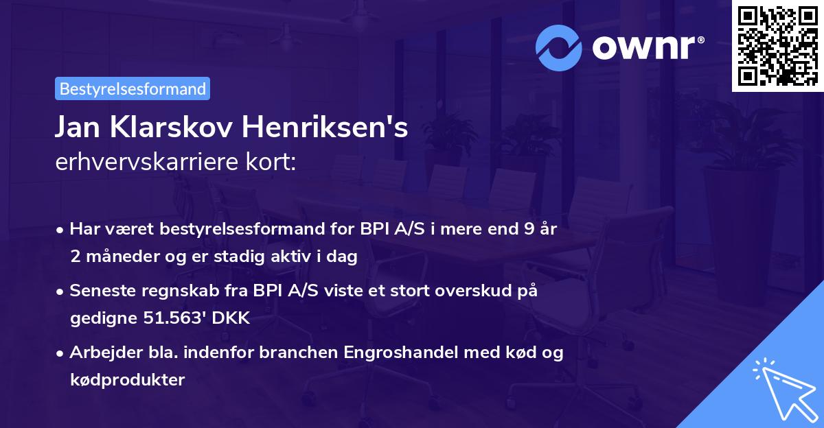 Jan Klarskov Henriksen's erhvervskarriere kort