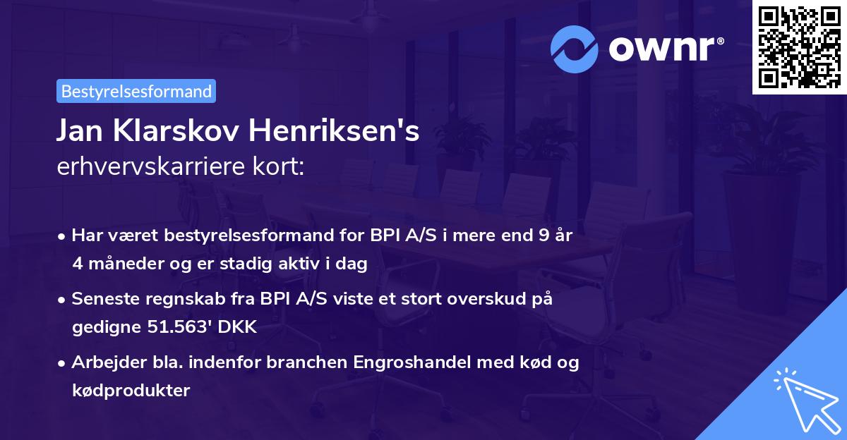 Jan Klarskov Henriksen's erhvervskarriere kort