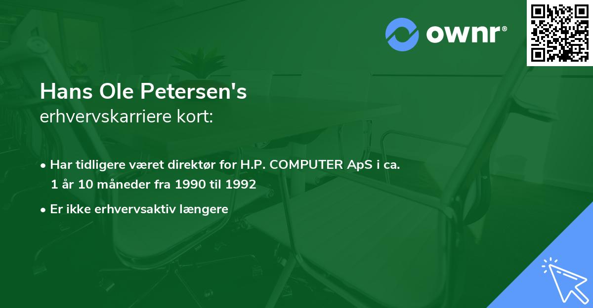 Hans Ole Petersen's erhvervskarriere kort