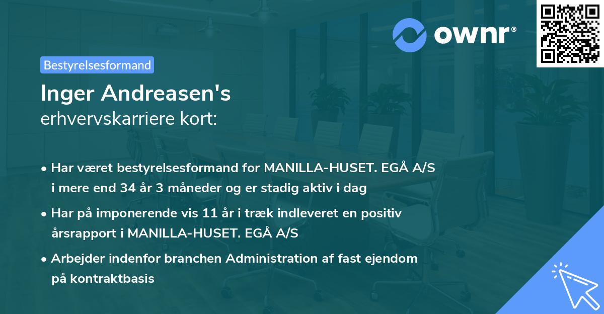 Inger Andreasen's erhvervskarriere kort