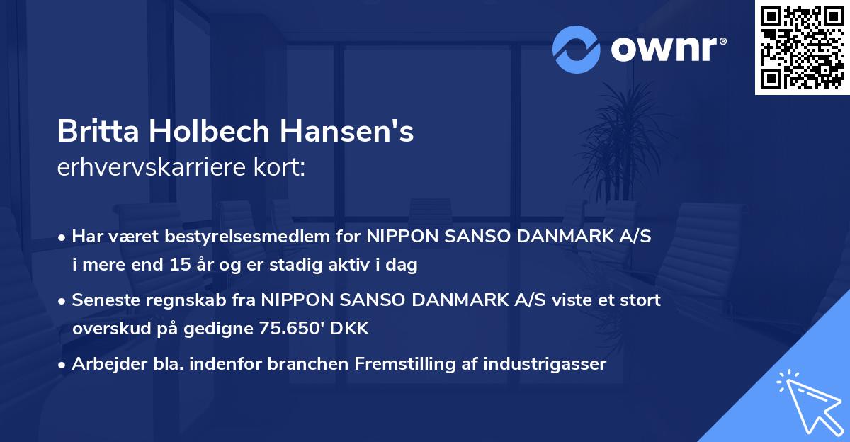 Britta Holbech Hansen's erhvervskarriere kort
