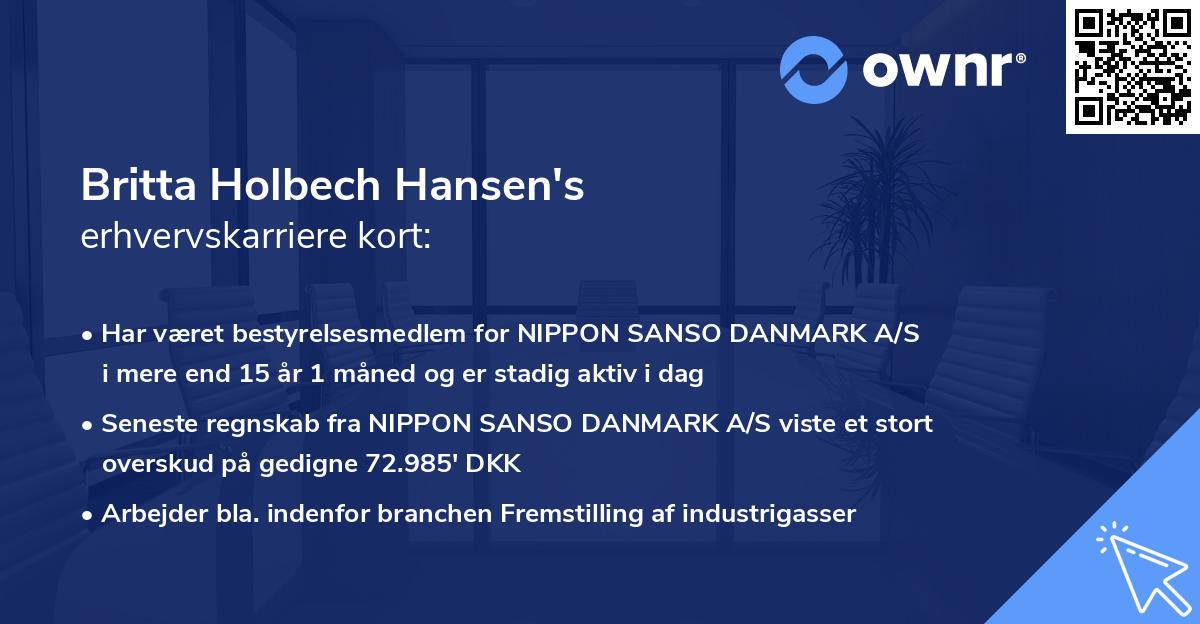Britta Holbech Hansen's erhvervskarriere kort