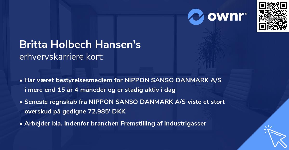 Britta Holbech Hansen's erhvervskarriere kort