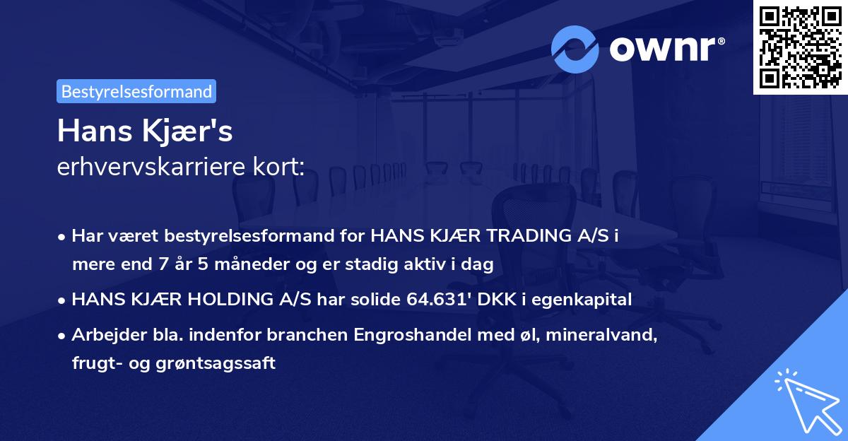 Hans Kjær's erhvervskarriere kort