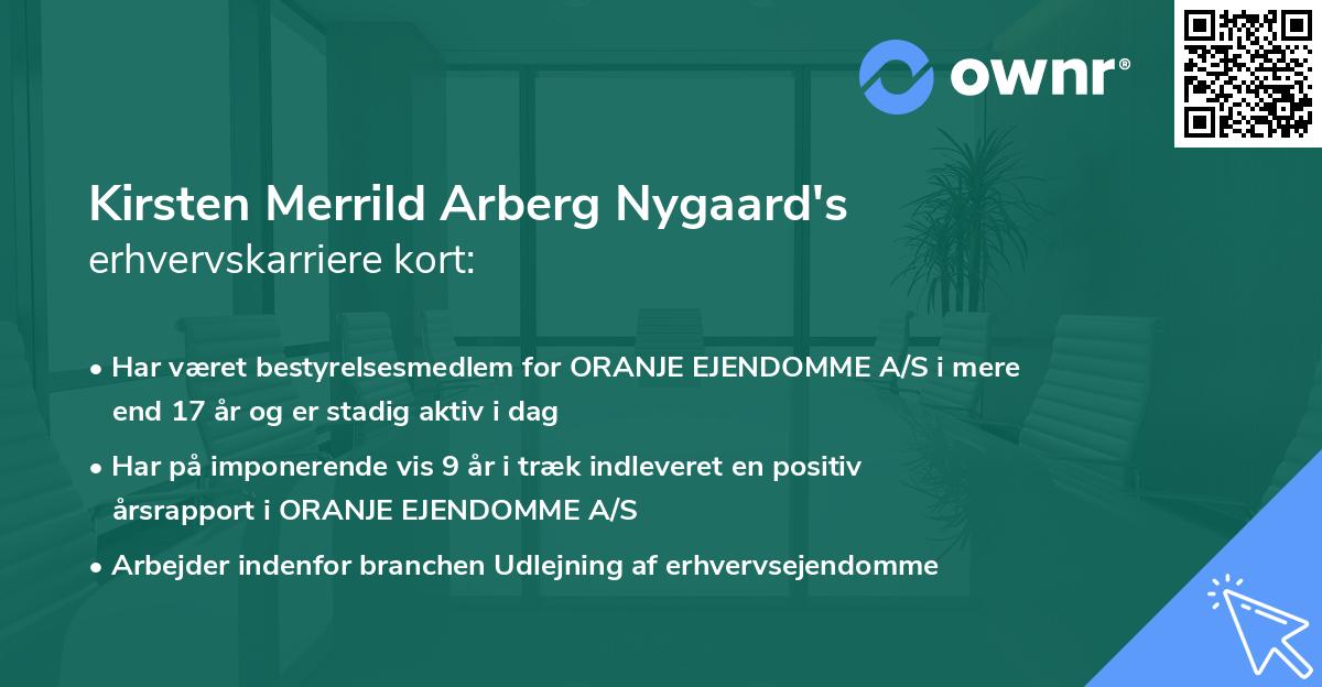 Kirsten Merrild Arberg Nygaard's erhvervskarriere kort