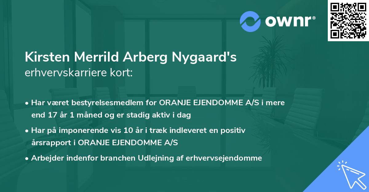 Kirsten Merrild Arberg Nygaard's erhvervskarriere kort