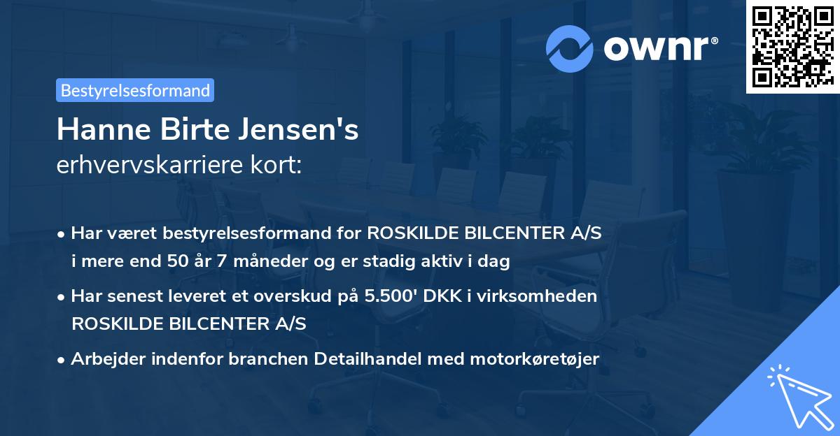 Hanne Birte Jensen's erhvervskarriere kort