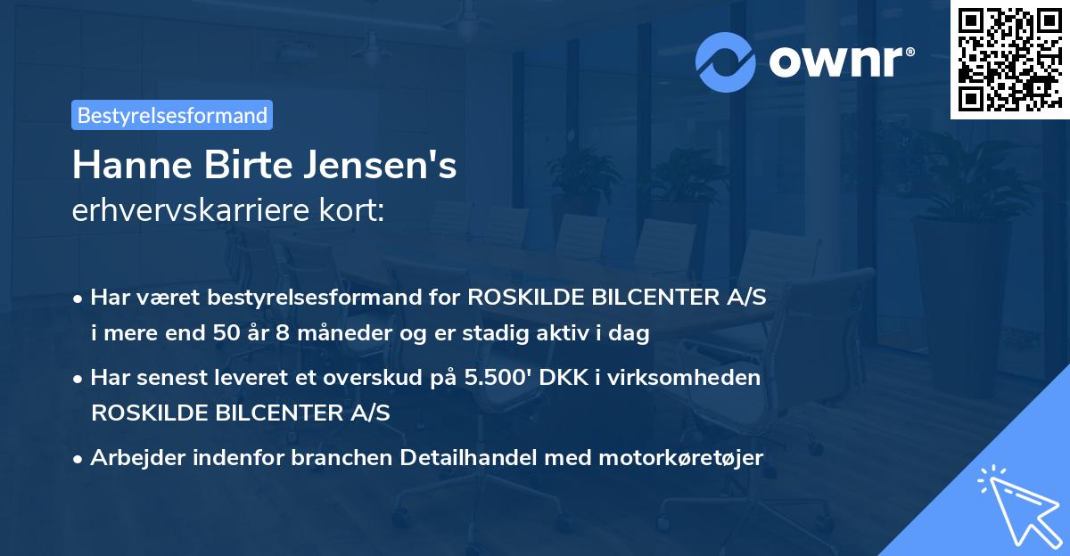 Hanne Birte Jensen's erhvervskarriere kort