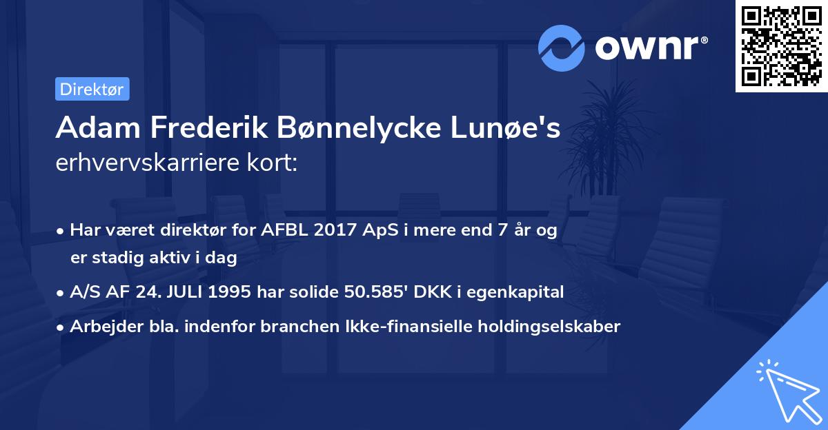 Adam Frederik Bønnelycke Lunøe's erhvervskarriere kort