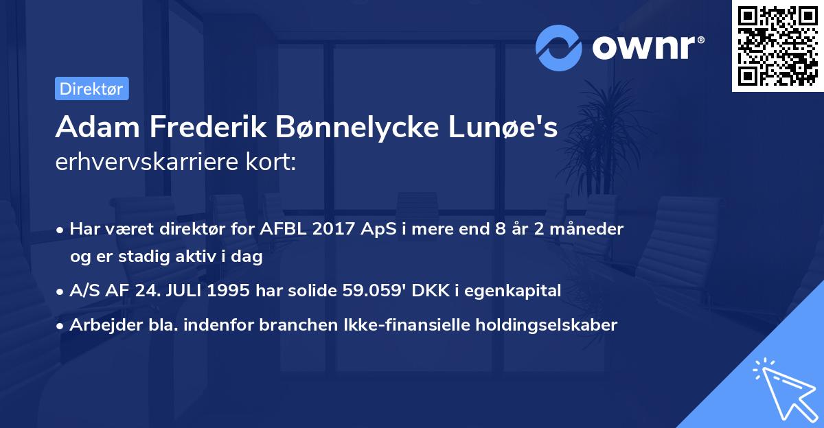 Adam Frederik Bønnelycke Lunøe's erhvervskarriere kort