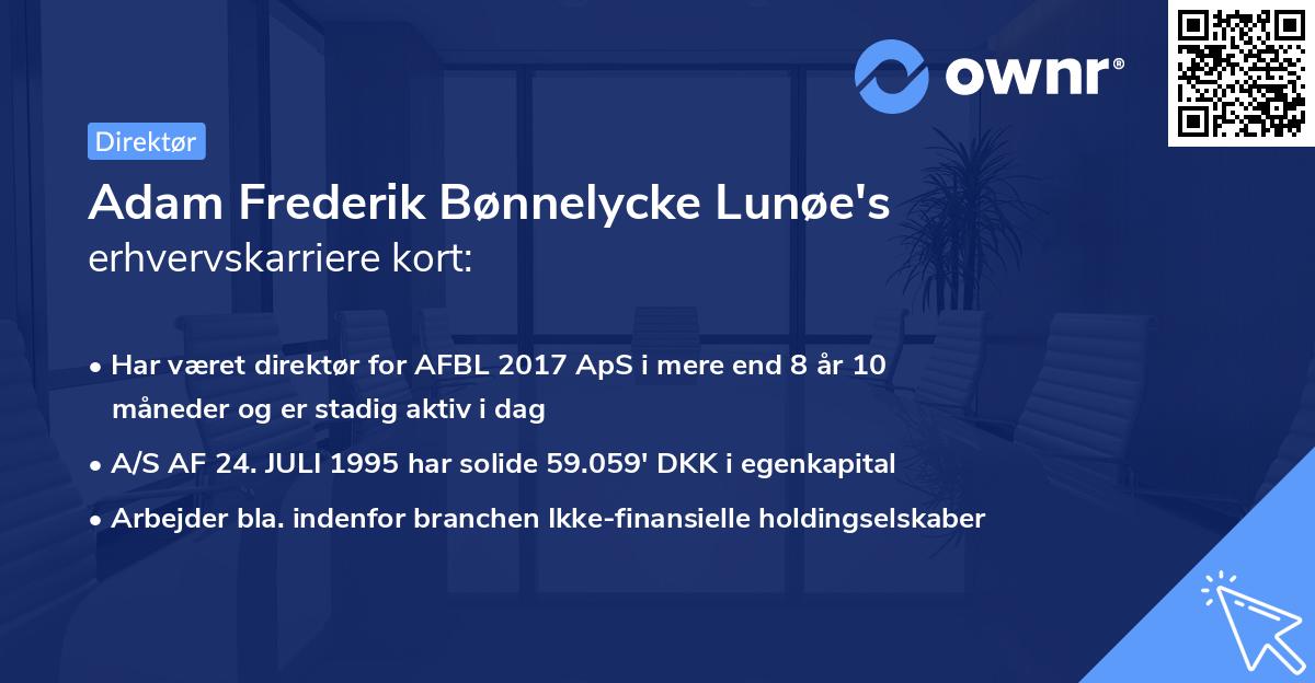Adam Frederik Bønnelycke Lunøe's erhvervskarriere kort