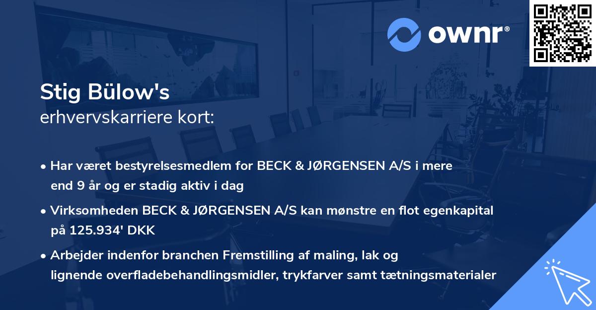 Stig Bülow's erhvervskarriere kort