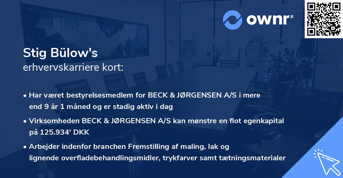 Stig Bülow's erhvervskarriere kort