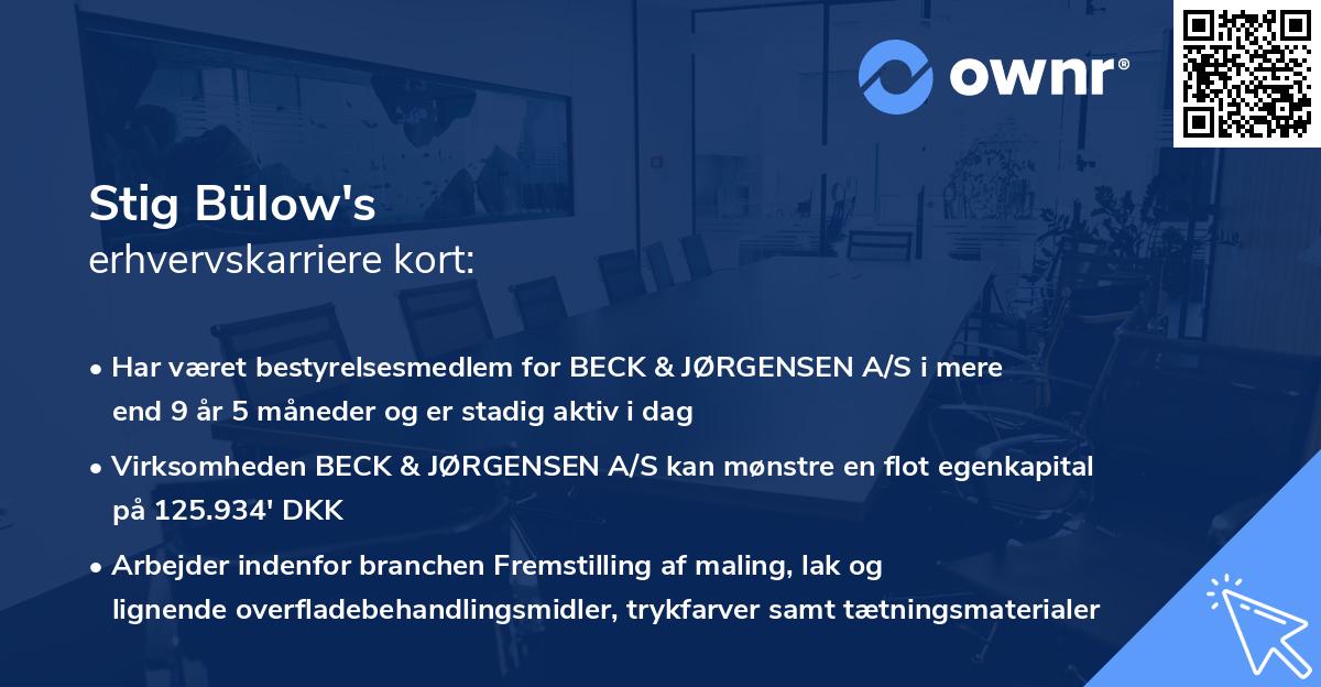 Stig Bülow's erhvervskarriere kort