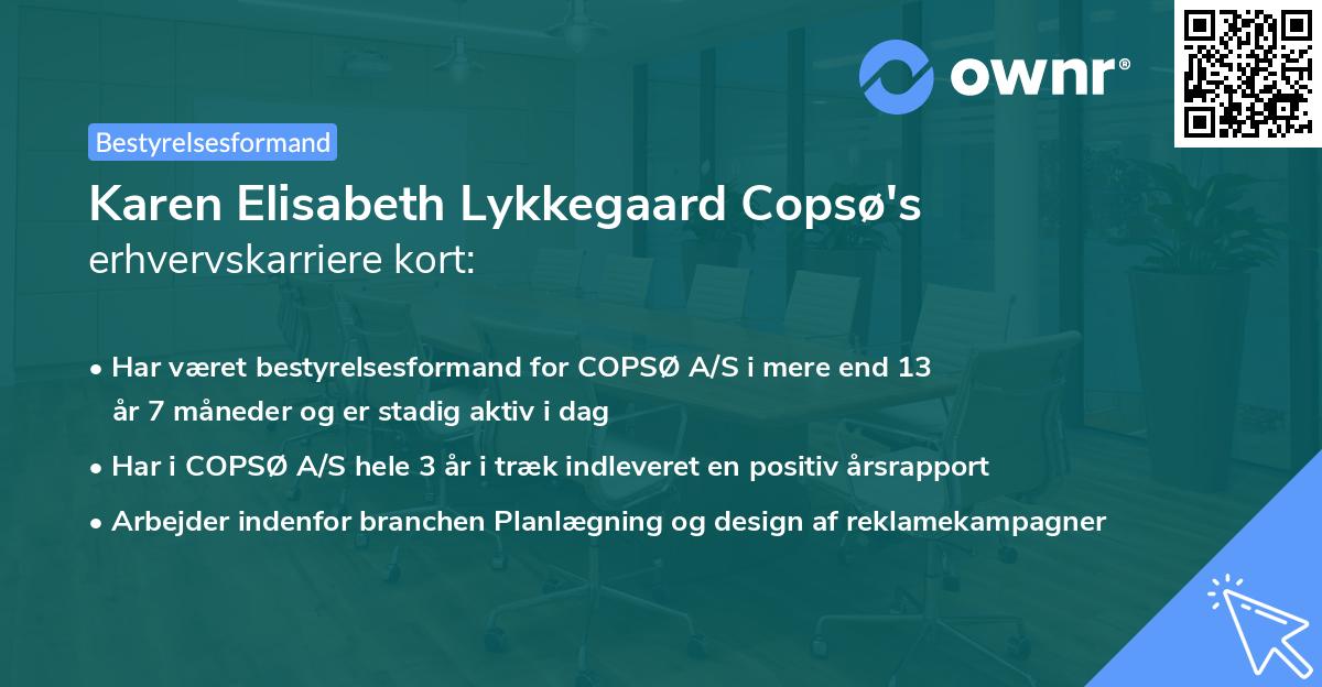 Karen Elisabeth Lykkegaard Copsø's erhvervskarriere kort