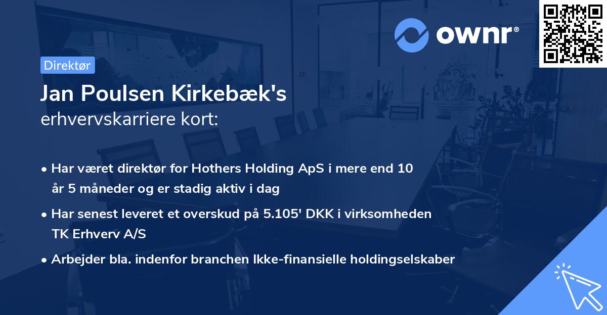 Jan Poulsen Kirkebæk's erhvervskarriere kort