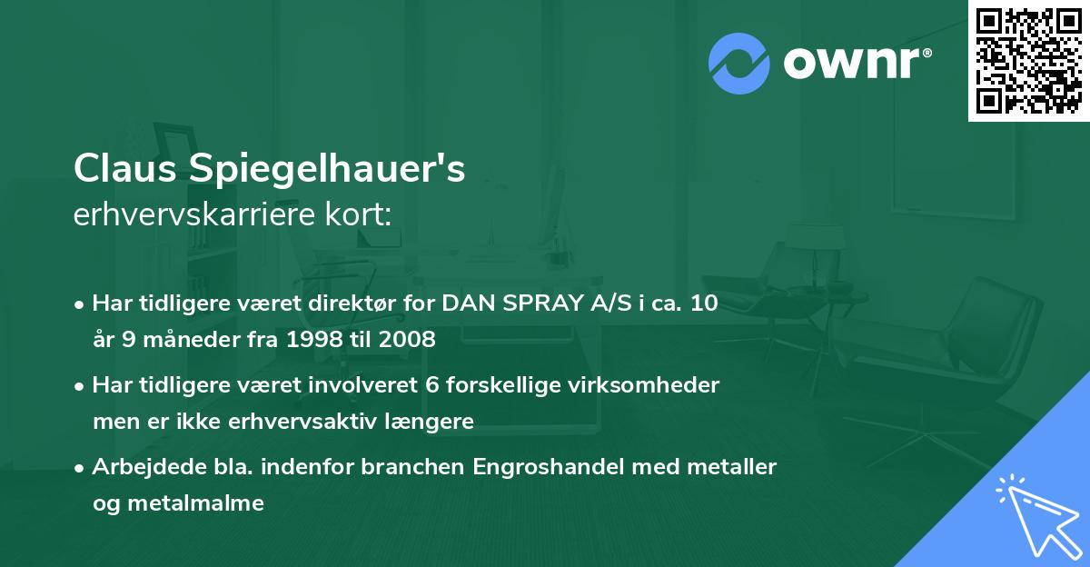 Claus Spiegelhauer's erhvervskarriere kort