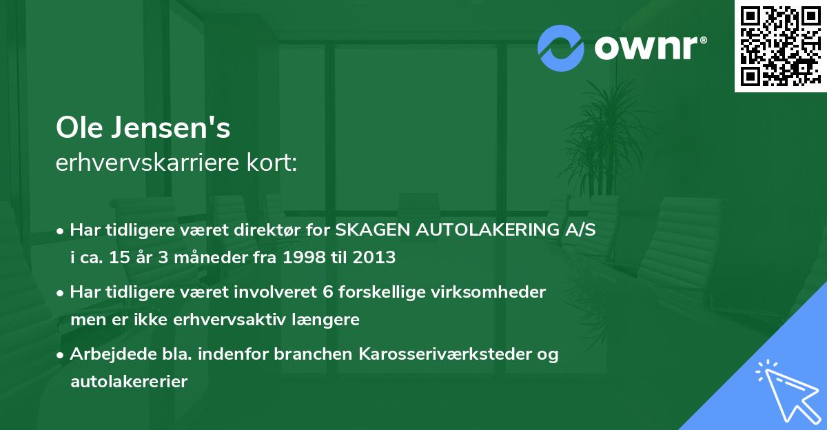 Ole Jensen's erhvervskarriere kort
