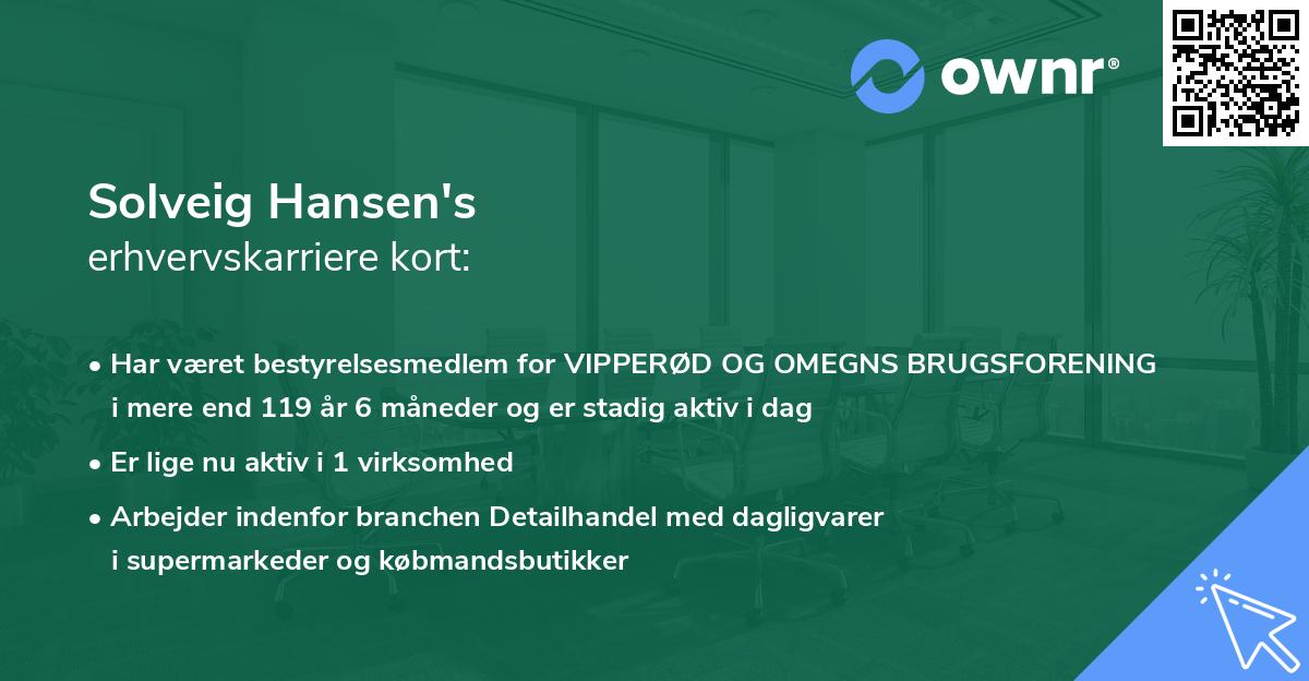 Solveig Hansen's erhvervskarriere kort