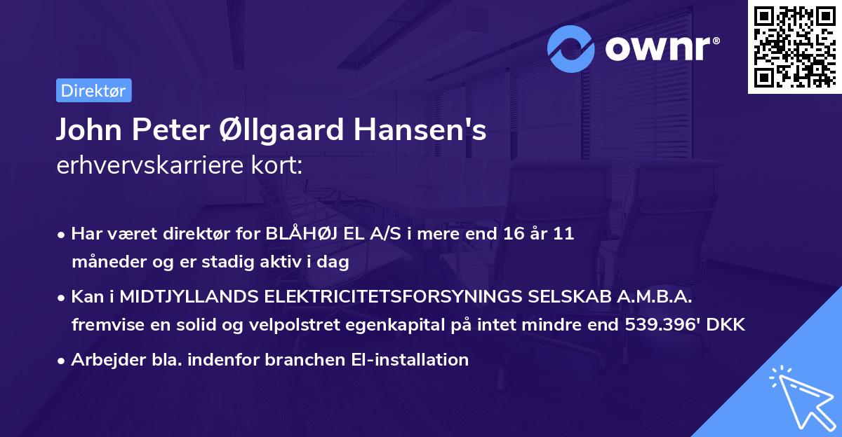 John Peter Øllgaard Hansen's erhvervskarriere kort
