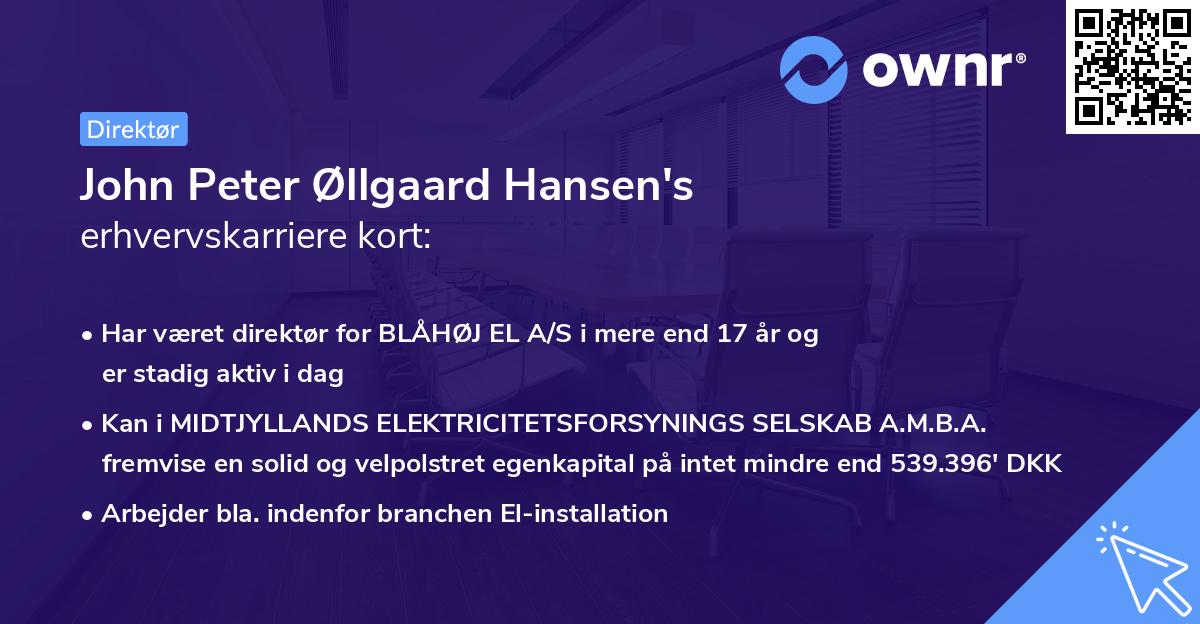 John Peter Øllgaard Hansen's erhvervskarriere kort