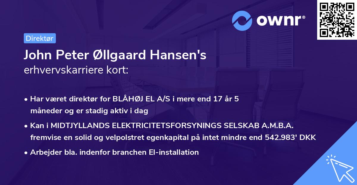 John Peter Øllgaard Hansen's erhvervskarriere kort