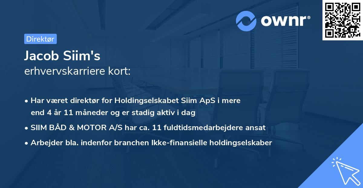 Jacob Siim's erhvervskarriere kort