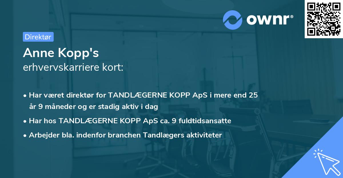 Anne Kopp's erhvervskarriere kort