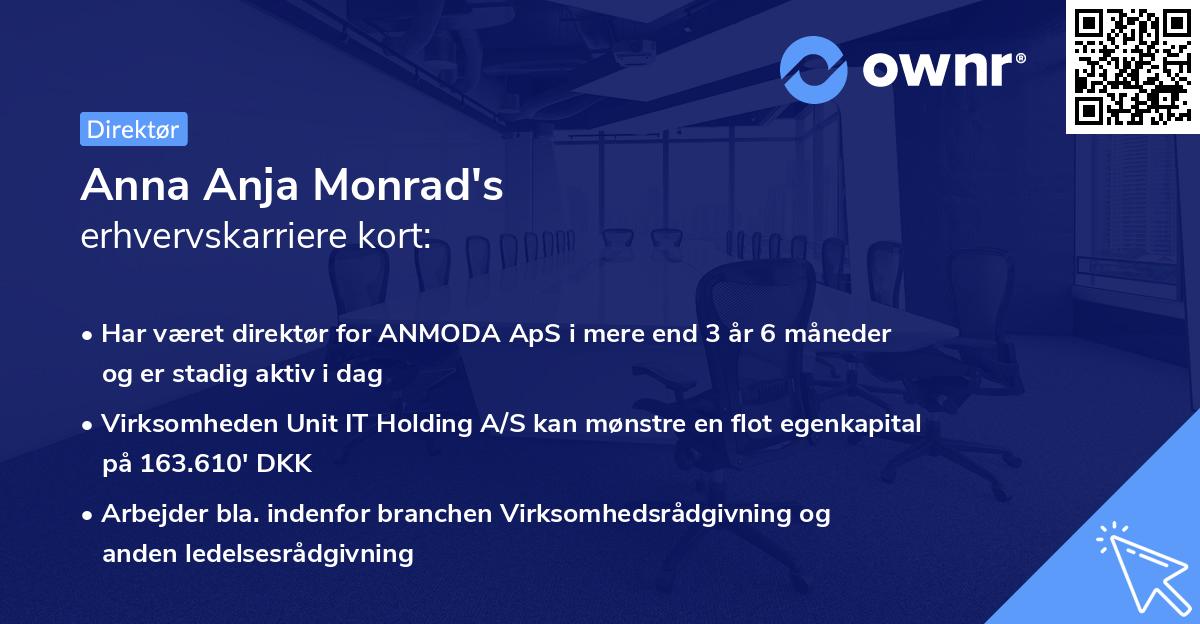 Anna Anja Monrad's erhvervskarriere kort