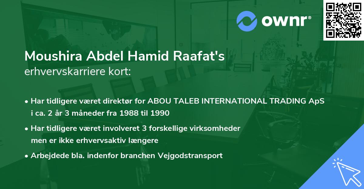 Moushira Abdel Hamid Raafat's erhvervskarriere kort