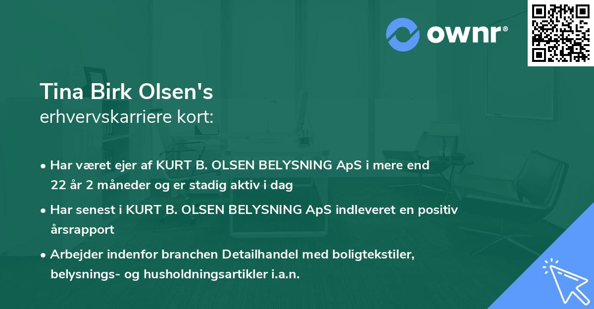Tina Birk Olsen's erhvervskarriere kort