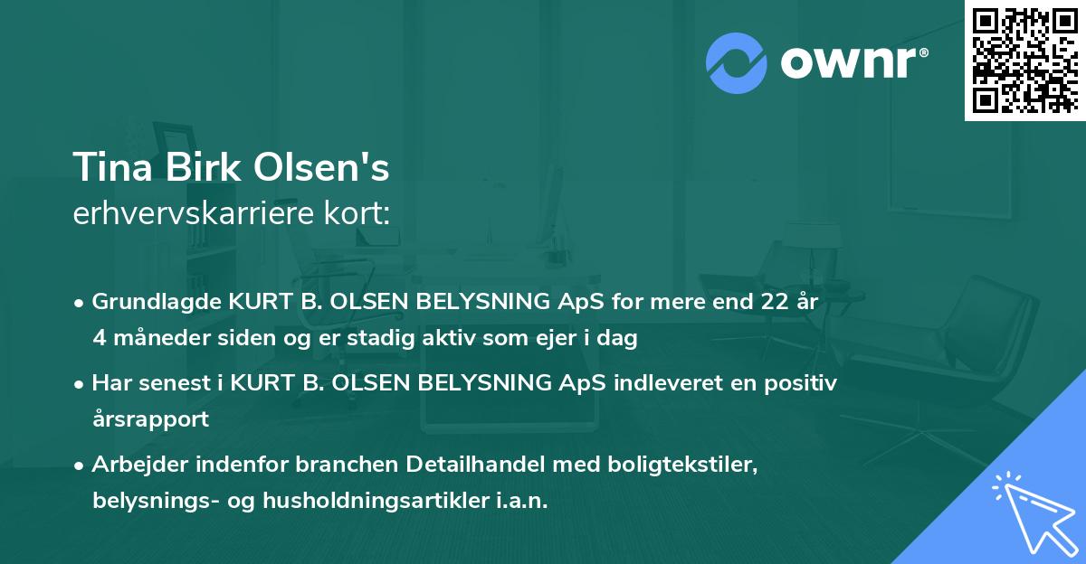 Tina Birk Olsen's erhvervskarriere kort