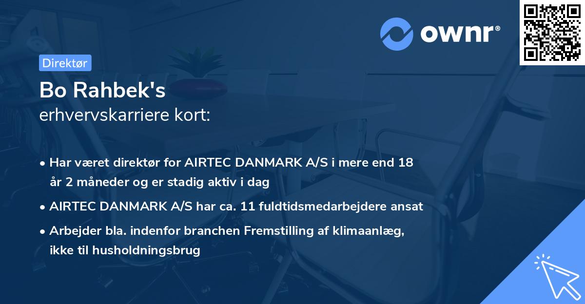 Bo Rahbek's erhvervskarriere kort