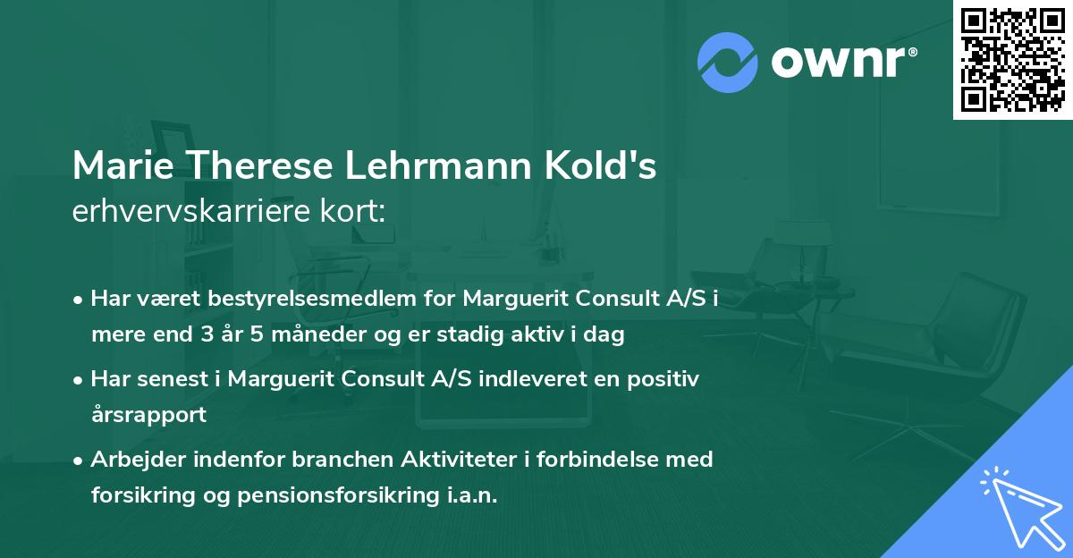 Marie Therese Lehrmann Kold's erhvervskarriere kort