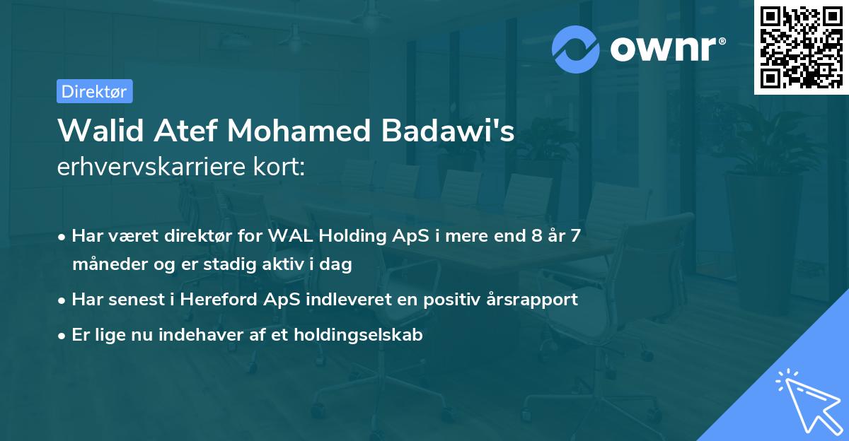 Walid Atef Mohamed Badawi's erhvervskarriere kort