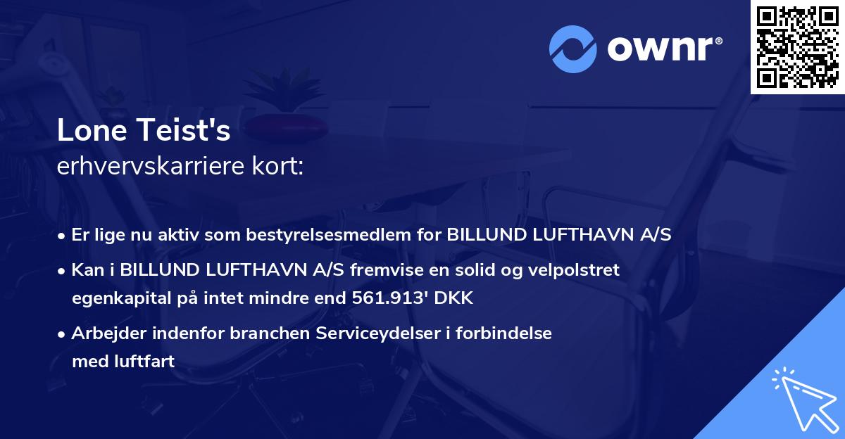 Lone Teist's erhvervskarriere kort