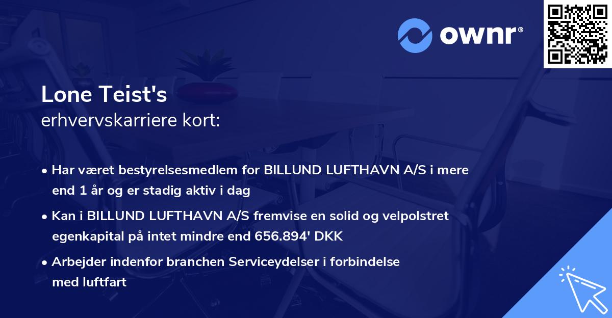 Lone Teist's erhvervskarriere kort