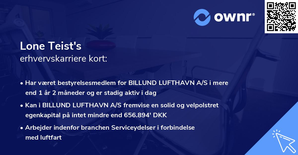 Lone Teist's erhvervskarriere kort