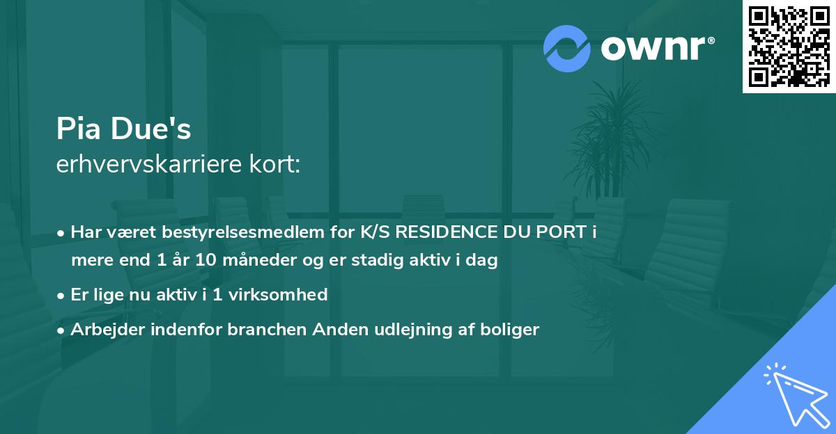 Pia Due's erhvervskarriere kort