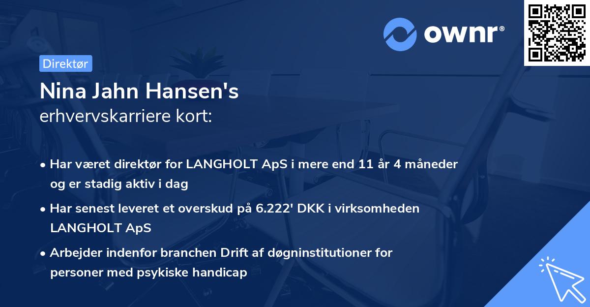 Nina Jahn Hansen's erhvervskarriere kort